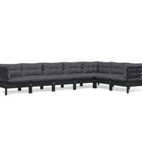 7-tlg. Garten-Lounge-Set mit Kissen Schwarz Kiefer Massivholz