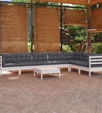 8-tlg. Garten-Lounge-Set mit Kissen Weiß Kiefer Massivholz