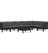 8-tlg. Garten-Lounge-Set mit Kissen Schwarz Massivholz Kiefer