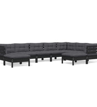 9-tlg. Garten-Lounge-Set mit Kissen Schwarz Kiefer Massivholz