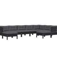 9-tlg. Garten-Lounge-Set mit Kissen Schwarz Kiefer Massivholz