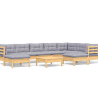 10-tlg. Garten-Lounge-Set mit Grauen Kissen Kiefer Massivholz