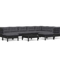 10-tlg. Garten-Lounge-Set mit Kissen Schwarz Kiefer Massivholz