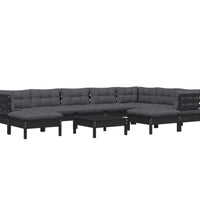 10-tlg. Garten-Lounge-Set mit Kissen Schwarz Kiefer Massivholz