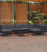 10-tlg. Garten-Lounge-Set mit Kissen Schwarz Kiefer Massivholz