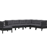 7-tlg. Garten-Lounge-Set mit Kissen Schwarz Kiefer Massivholz