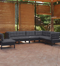 7-tlg. Garten-Lounge-Set mit Kissen Schwarz Kiefer Massivholz