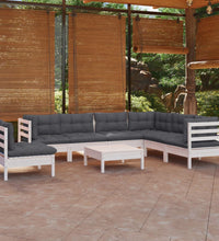 8-tlg. Garten-Lounge-Set mit Kissen Weiß Kiefer Massivholz