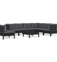 8-tlg. Garten-Lounge-Set mit Kissen Schwarz Massivholz Kiefer