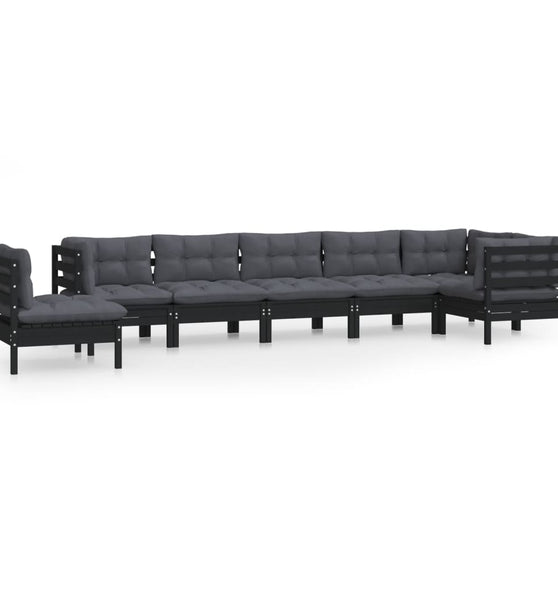 8-tlg. Garten-Lounge-Set mit Kissen Schwarz Massivholz Kiefer