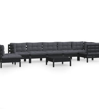 9-tlg. Garten-Lounge-Set mit Kissen Schwarz Massivholz Kiefer