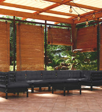 9-tlg. Garten-Lounge-Set mit Kissen Schwarz Massivholz Kiefer