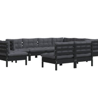 9-tlg. Garten-Lounge-Set mit Kissen Schwarz Massivholz Kiefer