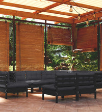 9-tlg. Garten-Lounge-Set mit Kissen Schwarz Massivholz Kiefer