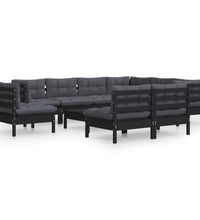 10-tlg. Garten-Lounge-Set mit Kissen Schwarz Massivholz Kiefer