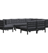 10-tlg. Garten-Lounge-Set mit Kissen Schwarz Massivholz Kiefer