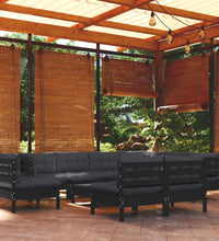 10-tlg. Garten-Lounge-Set mit Kissen Schwarz Massivholz Kiefer