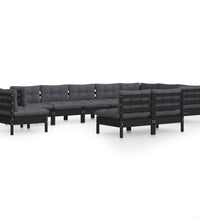 10-tlg. Garten-Lounge-Set mit Kissen Schwarz Massivholz Kiefer