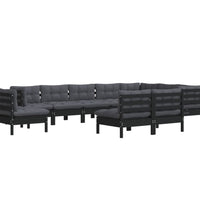 10-tlg. Garten-Lounge-Set mit Kissen Schwarz Massivholz Kiefer