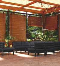 10-tlg. Garten-Lounge-Set mit Kissen Schwarz Massivholz Kiefer