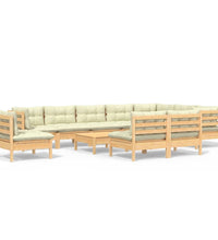 11-tlg. Garten-Lounge-Set mit Creme Kissen Massivholz Kiefer