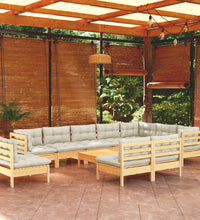 11-tlg. Garten-Lounge-Set mit Creme Kissen Massivholz Kiefer