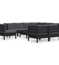 10-tlg. Garten-Lounge-Set mit Kissen Schwarz Massivholz Kiefer