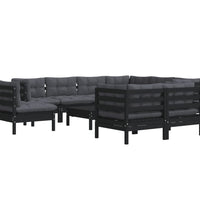 10-tlg. Garten-Lounge-Set mit Kissen Schwarz Massivholz Kiefer