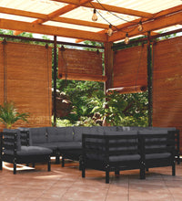 10-tlg. Garten-Lounge-Set mit Kissen Schwarz Massivholz Kiefer