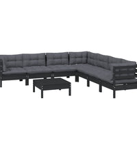 8-tlg. Garten-Lounge-Set mit Kissen Schwarz Massivholz Kiefer