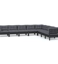 8-tlg. Garten-Lounge-Set mit Kissen Schwarz Massivholz Kiefer