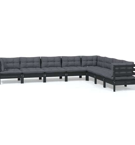 8-tlg. Garten-Lounge-Set mit Kissen Schwarz Massivholz Kiefer