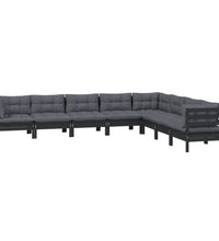 8-tlg. Garten-Lounge-Set mit Kissen Schwarz Massivholz Kiefer