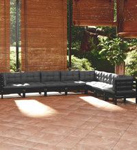 8-tlg. Garten-Lounge-Set mit Kissen Schwarz Massivholz Kiefer