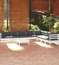 9-tlg. Garten-Lounge-Set mit Kissen Weiß Kiefer Massivholz