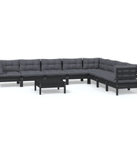 9-tlg. Garten-Lounge-Set mit Kissen Schwarz Massivholz Kiefer