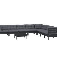 9-tlg. Garten-Lounge-Set mit Kissen Schwarz Massivholz Kiefer