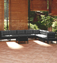 9-tlg. Garten-Lounge-Set mit Kissen Schwarz Massivholz Kiefer