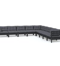 9-tlg. Garten-Lounge-Set mit Kissen Schwarz Massivholz Kiefer