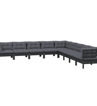 9-tlg. Garten-Lounge-Set mit Kissen Schwarz Massivholz Kiefer