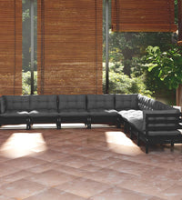 9-tlg. Garten-Lounge-Set mit Kissen Schwarz Massivholz Kiefer