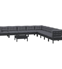 10-tlg. Garten-Lounge-Set mit Kissen Schwarz Massivholz Kiefer