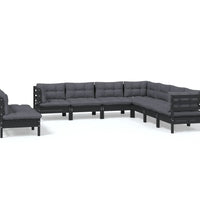 9-tlg. Garten-Lounge-Set mit Kissen Schwarz Massivholz Kiefer