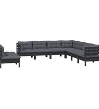 9-tlg. Garten-Lounge-Set mit Kissen Schwarz Massivholz Kiefer