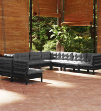 9-tlg. Garten-Lounge-Set mit Kissen Schwarz Massivholz Kiefer