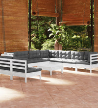 10-tlg. Garten-Lounge-Set mit Kissen Weiß Massivholz Kiefer