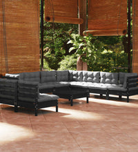 10-tlg. Garten-Lounge-Set mit Kissen Schwarz Massivholz Kiefer