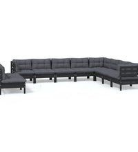 10-tlg. Garten-Lounge-Set mit Kissen Schwarz Massivholz Kiefer