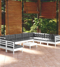 11-tlg. Garten-Lounge-Set mit Kissen Weiß Massivholz Kiefer