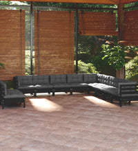 11-tlg. Garten-Lounge-Set mit Kissen Schwarz Massivholz Kiefer